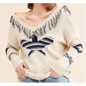 Anthropologie Chaser Deep V Eagle Fringe Chunky Knit Sweater - Size M